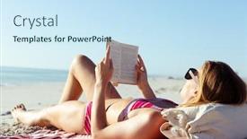  Presentation with summer time - Presentation theme having attractive-blonde-caucasian-woman-enjoying background and a sky blue colored foreground