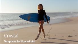  Presentation with summer time - Beautiful presentation design featuring attractive-blonde-caucasian-woman-enjoying backdrop and a coral colored foreground