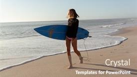  Presentation with summer time - Presentation theme enhanced with attractive-blonde-caucasian-woman-enjoying background and a coral colored foreground