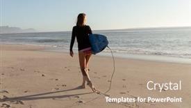  Presentation with summer time - Cool new presentation theme with attractive-blonde-caucasian-woman-enjoying backdrop and a coral colored foreground