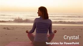  Presentation with tropical beach sunset - Presentation design having attractive-blonde-caucasian-woman-enjoying background and a tawny brown colored foreground