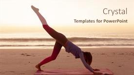  Presentation with tropical beach sunset - Audience pleasing presentation theme consisting of attractive-blonde-caucasian-woman-enjoying backdrop and a cream colored foreground