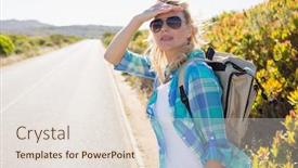  Presentation with rural road - Beautiful presentation design featuring hitching - attractive blonde hitch hiking backdrop and a lemonade colored foreground