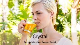  Presentation with tea - Audience pleasing slides consisting of attractive blonde woman drinking tea backdrop and a  colored foreground
