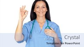  Presentation with saying - Slide deck enhanced with attractive-brunette-doctor-saying-ok background and a light blue colored foreground