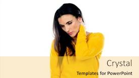  Presentation with white - Theme enhanced with attractive-brunette-woman-isolated background and a yellow colored foreground