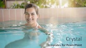  Presentation with spa - Beautiful PPT layouts featuring attractive-brunette-woman-relaxing backdrop and a light blue colored foreground