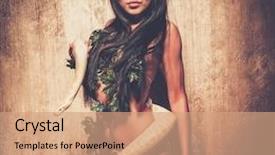  Presentation with python - PPT theme having attractive brunette woman with albino python background and a coral colored foreground