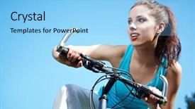  Presentation with bike - Slide deck with attractive brunette woman with bike background and a light blue colored foreground