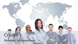  Presentation with blue and orange business people - Beautiful PPT theme featuring sliced fillets of baked chicken on a white plate with a basil leaf on wooden background backdrop and a light gray colored foreground