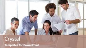  Presentation with working together - Colorful slide set enhanced with attractive business people working hard backdrop and a coral colored foreground