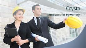  Presentation with team building - Presentation theme with attractive business team working construction background and a sky blue colored foreground