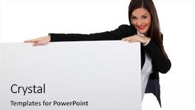  Presentation with poster - Beautiful slides featuring attractive business woman with blank poster backdrop and a white colored foreground