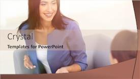  Presentation with business women - Presentation design consisting of attractive business women meet in the office during a break background and a coral colored foreground