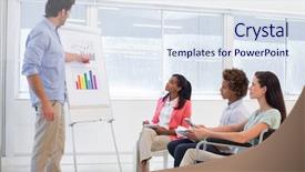  Presentation with coworkers - Amazing slide deck having attractive businessman presenting a graph to his coworkers in the office backdrop and a sky blue colored foreground