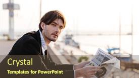  Presentation with port - Audience pleasing slides consisting of attractive-businessman-reading-newspaper backdrop and a tawny brown colored foreground