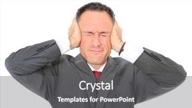  Presentation with ears - Presentation theme with young handsome businessman in a suit shows that everything will be ok background and a gray colored foreground