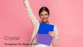  Presentation with blue pink - Audience pleasing slide deck consisting of attractive-businesswoman-giving-a-thumbs backdrop and a coral colored foreground