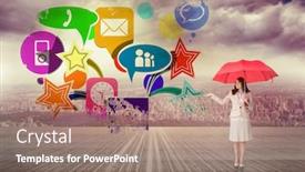  Presentation with horizon - Amazing presentation theme having attractive businesswoman holding red umbrella against city on the horizon backdrop and a coral colored foreground