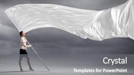  Presentation with flag - Presentation enhanced with attractive businesswoman holding white flag background and a gray colored foreground