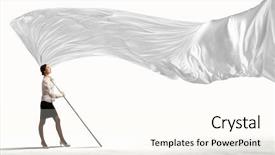  Presentation with white - Slides with attractive businesswoman holding white flag background and a cream colored foreground