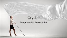  Presentation with flag - Theme enhanced with attractive businesswoman holding white flag background and a light gray colored foreground