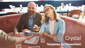  Presentation with terminal - PPT theme enhanced with attractive-businesswoman-in-blue-jacket background and a tawny brown colored foreground