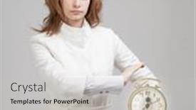  Presentation with clock - Slide deck consisting of attractive-businesswoman-showing-clock background and a light gray colored foreground