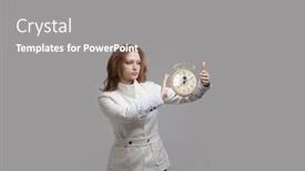  Presentation with clock - Slide deck featuring attractive-businesswoman-showing-clock background and a gray colored foreground