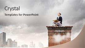  Presentation with house roof and roofing business - Presentation design with attractive businesswoman sitting on roof background and a light gray colored foreground