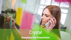  Presentation with creative writing - Cool new theme with attractive businesswoman talking on phone white writing on sticky notes in creative office backdrop and a seafoam green colored foreground