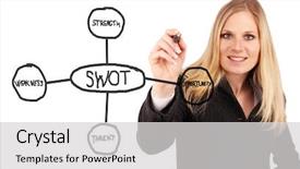 Presentation with company swot - Theme featuring attractive businesswoman writing swot analyze background and a light gray colored foreground