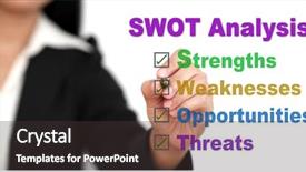  Presentation with writing pen - PPT layouts enhanced with attractive businesswoman writing swot analyze background and a dark gray colored foreground