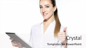  Presentation with tablets wood table tablet white - Colorful slide deck enhanced with attractive businnes woman using tablet backdrop and a white colored foreground