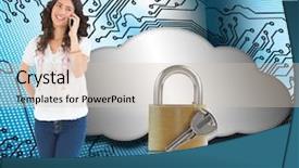  Presentation with composite mansory - Presentation design featuring attractive casual brunette having phone background and a  colored foreground