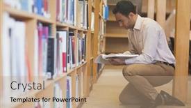  Presentation with kneeling - Presentation theme consisting of morning lake majestic highlands landscape background and a dark gray colored foreground