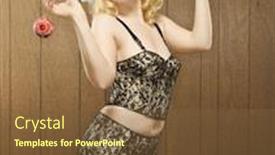  Presentation with ornament - Amazing presentation theme having attractive caucasian woman wearing santa hat and holding holiday ornament backdrop and a tawny brown colored foreground