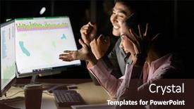  Presentation with dark night - Theme having attractive-cheerful-glad-coworkers-gathering background and a wine colored foreground