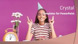  Presentation with pink birthday - Audience pleasing PPT layouts consisting of attractive cheerful young girl sitting at the desk with a birthday cake isolated over pink background celebrating making a wish backdrop and a coral colored foreground