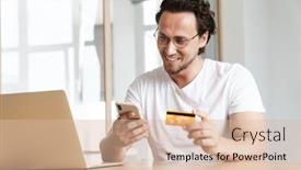  Presentation with online shopping - Slide deck having attractive-cheerful-young-man-sitting background and a lemonade colored foreground