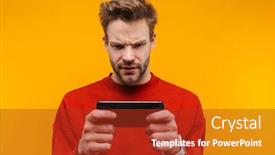  Presentation with yellow - Beautiful slide deck featuring attractive-concentrated-young-man-wearing backdrop and a red colored foreground