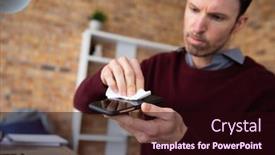  Presentation with hygiene - Colorful PPT layouts enhanced with attractive-confident-caucasian-professional-man backdrop and a wine colored foreground