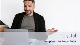  Presentation with steps - Amazing PPT theme having attractive-confident-young-man-using backdrop and a sky blue colored foreground