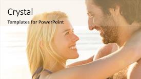  Presentation with sunset beach - Theme featuring attractive couple embracing on the beach on a sunny day young attractive couple in love loving couple embracing each other on the beach against ocean at sunset background and a lemonade colored foreground