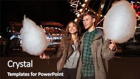  Presentation with cotton candy - Slides consisting of attractive couple in amusement park with cotton candy in warm clothes background and a wine colored foreground