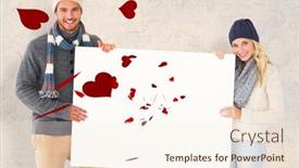  Presentation with parchment - Audience pleasing PPT layouts consisting of attractive couple in winter fashion showing poster against parchment backdrop and a cream colored foreground