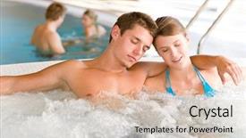  Presentation with hot tub - Amazing PPT theme having attractive couple relax in hot backdrop and a  colored foreground