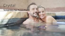  Presentation with moroccan - Colorful PPT layouts enhanced with attractive-couple-relaxing-in-stunning backdrop and a coral colored foreground