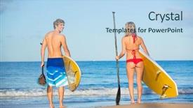  Presentation with active life - PPT theme featuring attractive couple stand up paddling in hawaii active life concept background and a light blue colored foreground