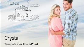  Presentation with blue sky - Presentation design enhanced with attractive couple turning and smiling background and a sky blue colored foreground